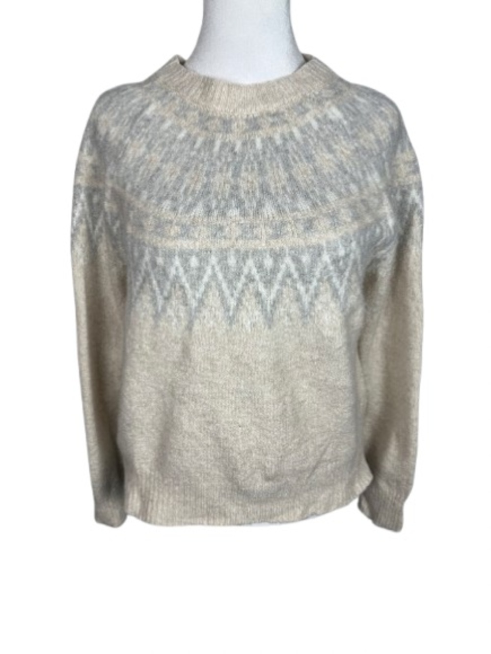 Rachel Zoe Cream and Light Gray Fair Isle Crewneck Sweater Size L